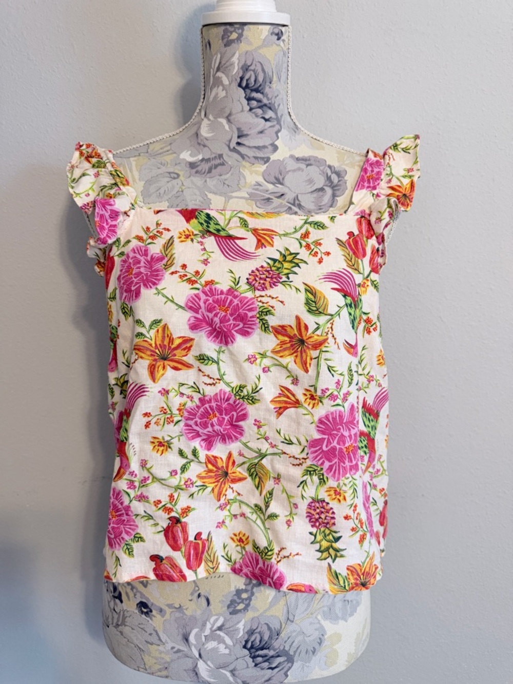 RACHEL ZOE Linen Blend Floral Top Size S Tropical Print Summer Vacation Beachy